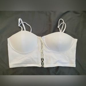 CALLIPYGIAN TIE FRONT BRA CROP TOP (WHITE)